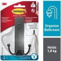 Command Large Double Bathroom Wall Hook, Matte Black - 1 Hook and 1 Water-Resistant Strip - Hook for Hanging Bath Towels - Damage Free Bath Hook with Adhesive Strip