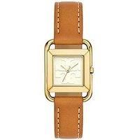 Tory Burch The Miller Square Brown Leather Strap Watch