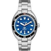 Fossil Breaker Watch for Men, Quartz movement with Stainless steel or Leather Strap, Silver tone and blue