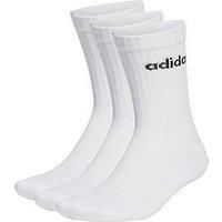 adidas Unisex Linear Crew Cushioned 3 Pairs Crew Socks, White/Black, XS