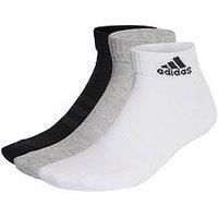 adidas Unisex Cushioned Sportswear Ankle Socks 3 Pairs, Medium Grey Heather / White / Black, 8.5-10