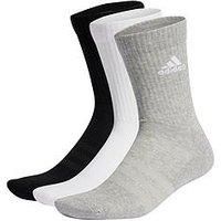 adidas Unisex Kids Cushioned Crew Socks 3 Pairs Socks, Medium Grey Heather / White / Black, 7-8 Years