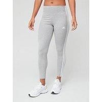 adidas Women/'s Essentials 3-Stripes High-Waisted Single Jersey Leggings, Medium Grey Heather/White, XXL