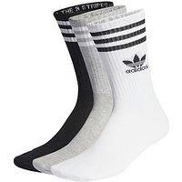 Adidas Originals Unisex 3 Pack 3 Stripes Crew Socks - White/Grey/Black