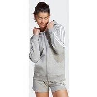 Adidas Sportswear Essentials 3-Stripes Full-Zip Fleece Hoodie - Grey/White