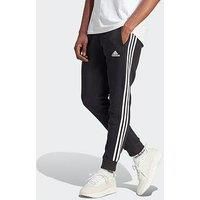 Adidas Men Essentials Fleece 3-Stripes Tapered Cuff Pants, XS Black/White