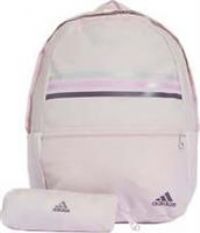 adidas Classic Horizontal 3 Stripes Backpack Pink Stylish Zip Pocket Travel Bag