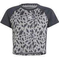 Adidas Junior Girls Training All Over Print Tee - Grey