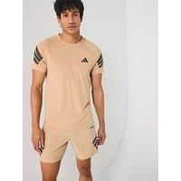 Adidas Mens Training Gym+ 3 Stripe T-Shirt - Beige