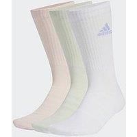 adidas Cushioned Crew Socks 3 Pairs, White/Sandy Pink/Linen Green, 11-12.5 (Pack of 3)