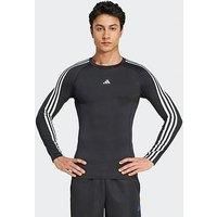 adidas Techfit Compression Training 3-Stripes Long Sleeve Long-Sleeve Top, Recycled Polyester, Black