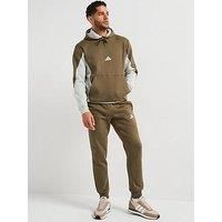 adidas Men/'s SPORTSWEAR 300G FLEECE COLORBLOCK HOODED TRACKSUIT, Olive Strata, S