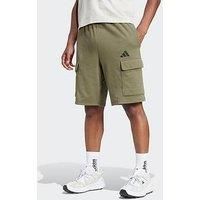 adidas Men/'s Essentials FEELCOZY French Terry Cargo Short, Olive strata/Black, XL