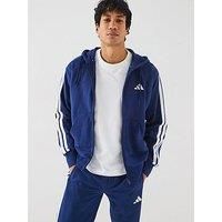 adidas Men/'s ESSENTIAL THREE STRIPES FRENCH TERRY FULLZIP HOODIE, Dark Blue/White, S