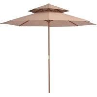 Double Decker Parasol with Wooden Pole 270 cm Taupe