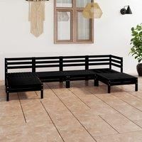 6 Piece Garden Lounge Set Black Solid Wood Pine