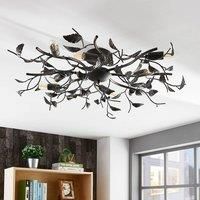 Lindby Yos ceiling lamp in a leaf look, 8-bulb, black