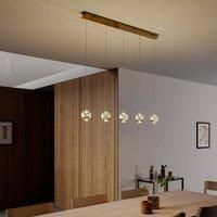 Lucande Hayley LED pendant lamp, 5-bulb, linear, gold