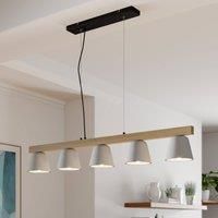 Lucande Kalinda hanging lamp, concrete wood 5-bulb