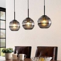 Lucande Ably hanging light, smoky glass, 3-bulb