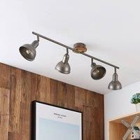 Lindby Nesrin ceiling lamp with wooden disk 4-bulb