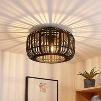 Lindby Canyana ceiling light, rattan, black