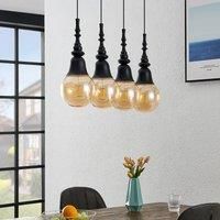 Lucande Gesja pendant lamp, 4-bulb, long, black