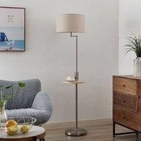 Lindby Zinia floor lamp with shelf and USB, nickel