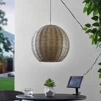 Lindby Catrica LED solar pendant lamp, rattan look