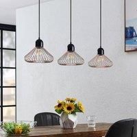 Lindby Metehan hanging light, three-bulb, copper