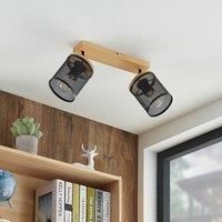 Lindby Ceiling Light /'Kiriya/' dimmable (Modern) in Brown Made of Wood for e.g. Living Room & Dining Room (2 Light Sources, E27) from floodlight, Spotlight