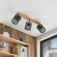 Lindby Ceiling Light /'Kiriya/' dimmable (Modern) in Brown Made of Wood for e.g. Living Room & Dining Room (3 Light Sources, E27) from floodlight, Spotlight