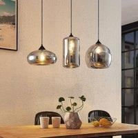 Lindby Arloris pendant light, 3-bulb, smoke glass