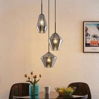 Lindby Ekkis hanging light 3-bulb round smoky grey