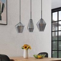 Lindby Ekkis hanging light, 3-bulb long smoky grey