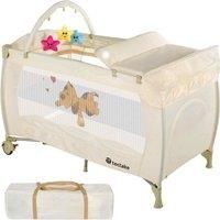 tectake Travel cot dog with changing mat and play bar - beige