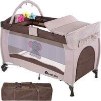 tectake Travel cot elephant with changing mat and play bar - brown