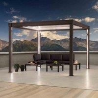 Sunjoy 3X3M Solar Led Louvered Pergola, Aluminum Pergola With Adjustable Louvered Roof