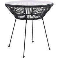 Garden Dining Table Black 70x74 cm Rattan and Glass