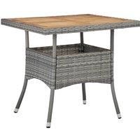 Outdoor Dining Table Grey Poly Rattan and Solid Acacia Wood