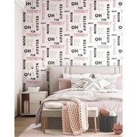 Noordwand Wallpaper Friends & Coffee Words and Letters Pink and Black