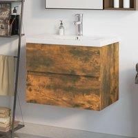 Sink Cabinet with Built-in Basin Smoked Oak Engineered Wood