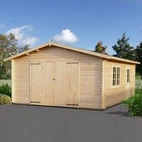 Palmako Roger 4.5m x 5.5m Extra Wide Log Cabin Single Garage (44mm)  Double Doors