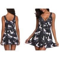 Monochrome Ladies Swimsuit Dress With Built-In Cover Up - Black