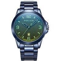 Police Cliff Mens Watch with Black Sandblast Dial Blue Stainless Steel Bracelet