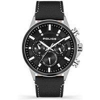 Police Mens Chronograph Watch with Black Dial and Black Leather Strap PEWJF21...