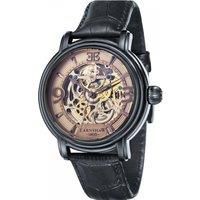 Thomas Earnshaw Mens 48mm Longcase Grande Skeleton Automatic Stormy Black Watch with Open Heart Dial and Genuine Leather Strap ES-8011-08