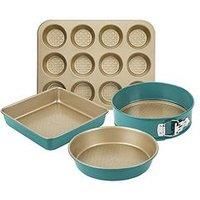 Prestige - Nadiya - 4pc Bakeware Set - Non Stick - PFOA Free Interior - Dishwasher, Oven and Fridge/Freezer Safe - Muffin tray, Square Cake, Round Cake and Springform Cake