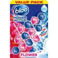 Bloo Power Active Toilet Rim Block Fresh Flowers with Anti-Limescale, Cleaning Foam, Dirt Protection and Extra Freshness - 3 x50 g, Pack of 1