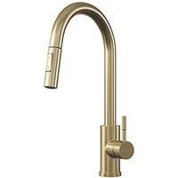 Modern Mono Pull Out Kitchen Mixer Tap Spout Spray Single Lever Brushed Brass